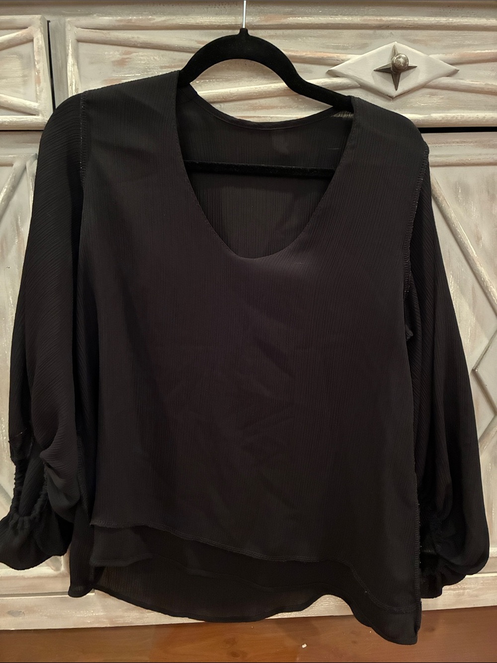 Tyche Black V-Neck Long Sleeve Layered Blouse
